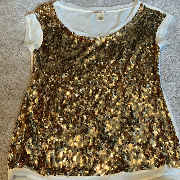 Arden B Tops - Arden B Gold Sequin Short Sleeve Top S